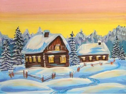 Téli táj lépésről lépésre rajz gouache gyerekeknek