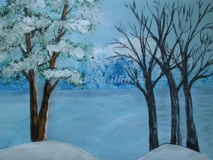 Téli táj gouache szakaszaiban