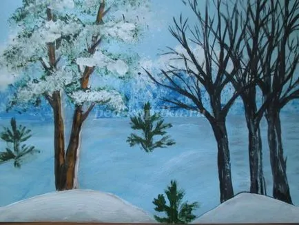 Téli táj gouache szakaszaiban