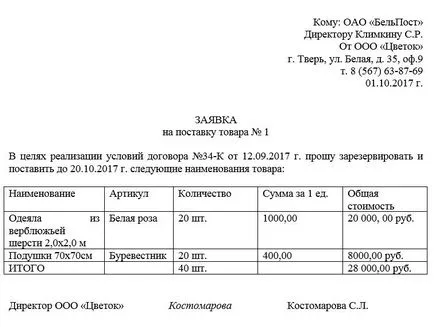 Формулярът за кандидатстване за доставка на стоки