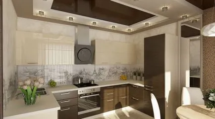 Интериорен бежов кафяв кухня