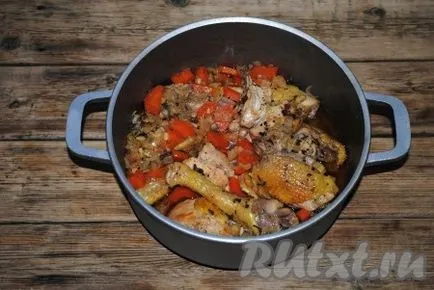 Пилешки, запържен филийки с лук и моркови - рецепта със снимки