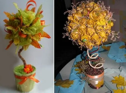 Topiary на есенни листа с техните ръце стъпки от кленови листа, майстор-клас на сухо
