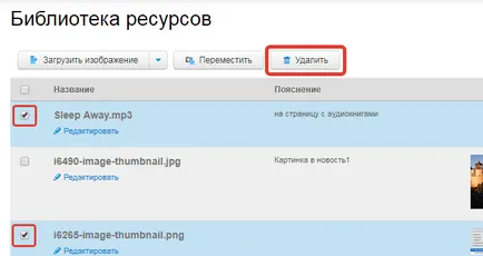 За да изтриете файл или изображение от етапа на ресурсите Библиотека по стъпка инструкции за потребителите