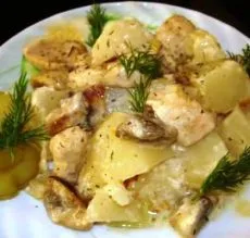 Пиле с гъби и картофи