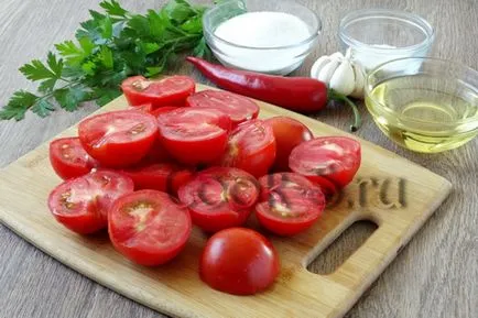 Мариновани домати бързо хранене с чесън - стъпка по стъпка рецепта със снимки, закуска (за бързо хранене мариновани домати) Мариновани домати бързо хранене с чесън - стъпка по стъпка рецепта със снимки закуски