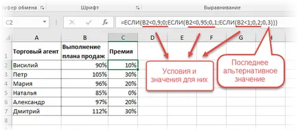 Няколко условия в MS Excel, когато (ако) условията и функции (ИС)