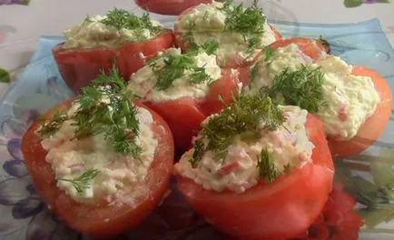 Домати пълнени със сирене и раци пръчки със снимки