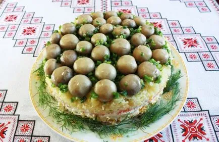 Салата с рецепти пиле и гъби с стъпка по стъпка снимки