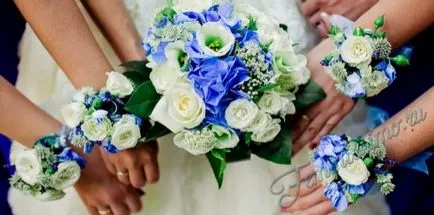 Boutonniere viszont a menyasszony és a koszorúslányok a kezüket (fotó) (barátnők) Boutonniere viszont a menyasszony és a koszorúslányok a kezüket (fotó)