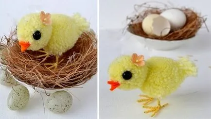 Как да си направим плюшена играчка - пиле - от POM помераните-(конци жълт) Как да си направим плюшена играчка - пиле - на помпони