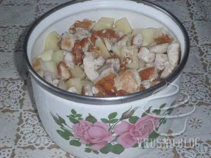 Картофи, задушени с месо и гъби - рецепта със снимки