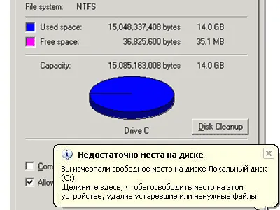 Не е достатъчно място на диска за