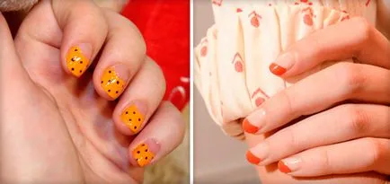 Orange маникюр идеи (с пайети, с черно-бяла боя, французите и изкуството на Луната за нокти) и снимка