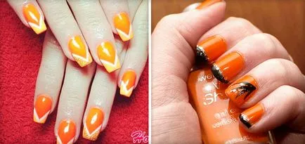 Orange маникюр идеи (с пайети, с черно-бяла боя, французите и изкуството на Луната за нокти) и снимка