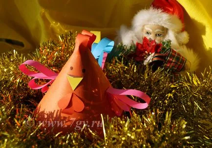 Cock за цветна хартия (конус) хак за Великден или Нова Година петел за деца със собствените си ръце