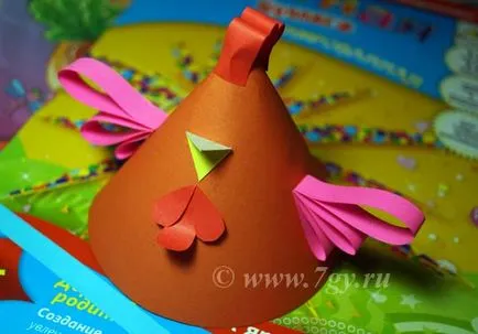 Cock за цветна хартия (конус) хак за Великден или Нова Година петел за деца със собствените си ръце