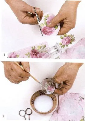 Decoupage kezük kezdők a betéteket, üveg (decoupage) Decoupage kezük kezdők a betéteket, üveg