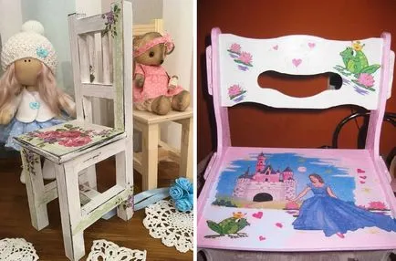 Decoupage szék gyermek kezét, egy fénykép és a mester-osztály, régi, fából készült videó, törlőkendők