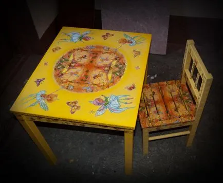 Decoupage szék gyermek kezét, egy fénykép és a mester-osztály, régi, fából készült videó, törlőkendők