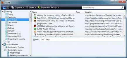 История на сърфирането (Потребители на потребителя AppData Local) История на сърфирането