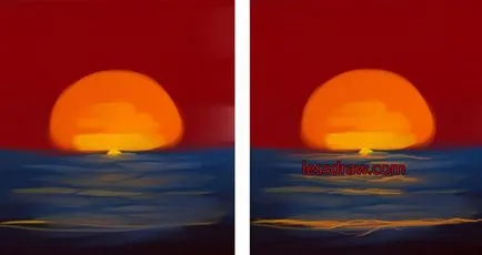 Как да се направи залез слънце на брега на морето в етапа, lessdraw