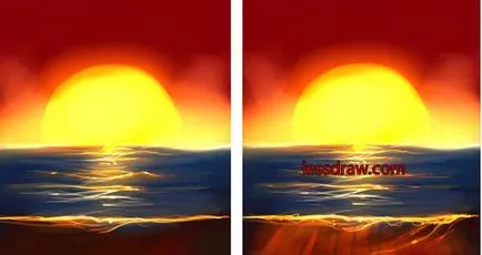 Как да се направи залез слънце на брега на морето в етапа, lessdraw