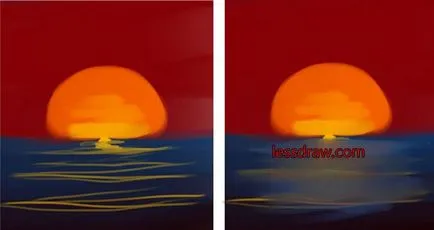 Как да се направи залез слънце на брега на морето в етапа, lessdraw