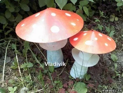 Занаяти за градината - мухоморка гъби - от пластмасови бутилки, със собствените си ръце - занаяти за градината -