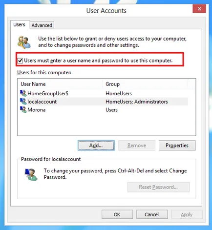 Hogyan lehet letiltani az automatikus bejelentkezés az utolsó felhasználó Windows 8