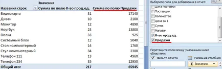 Работа с осеви таблици в Excel в примерите