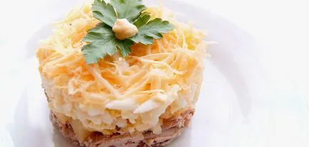 Салата с рецепти пиле и ананас със снимки, със сирене, гъби и ядки