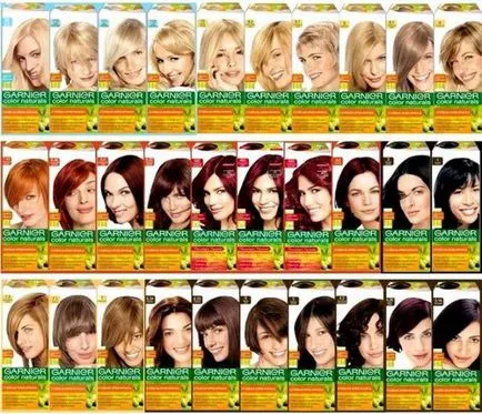 Garnier цвят на косата палитра, композиция, инструкции, ревюта, цветове, нюанси, фото, видео, Garnier