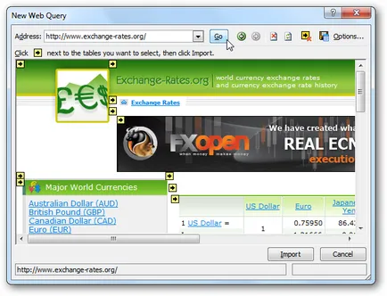 Импортиране на данни в Excel 2010 от интернет