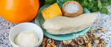 Салата с пиле и оранжево - вкусна рецепта със стъпка по стъпка снимки