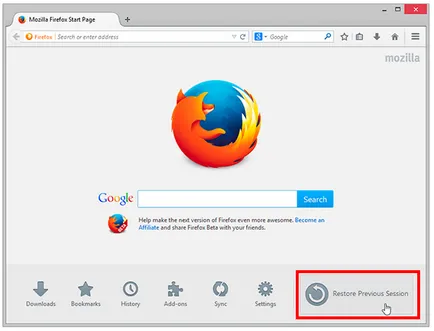 Възстановяване на предишната сесия - Конфигуриране когато Firefox показва най-скорошните си разделите (Firefox) Възстановяване на предишната сесия - Конфигуриране когато Firefox показва най-скорошните си разделите