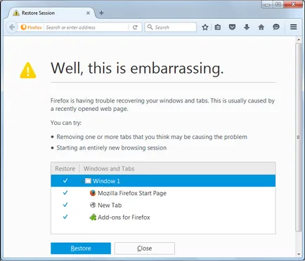 Възстановяване на предишната сесия - Конфигуриране когато Firefox показва най-скорошните си разделите (Firefox) Възстановяване на предишната сесия - Конфигуриране когато Firefox показва най-скорошните си разделите