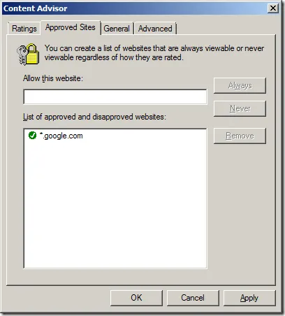 Как да блокирате или разрешите достъпа до определени сайтове в Internet Explorer, прозорци за система