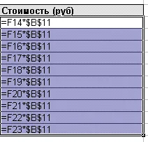 17 Excel Адресиране клетки в относителна и абсолютна (копиране състав формула) на Обръщайки 17 клетки в Excel относителната и абсолютната
