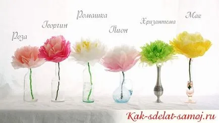 Цветя от креп хартия с ръцете си схема майсторски клас, снимка, как да извлечете максимума