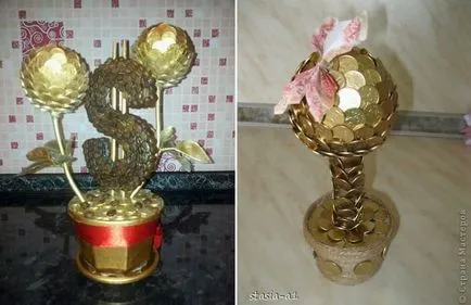 Topiary на монетите със собствените си ръце стъпки снимки, майсторски клас, дърво пари от кафе и монети като