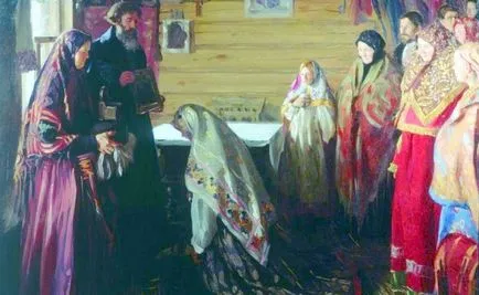 Дъщеря преди сватбата благословението и благословия за брака на младоженците