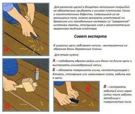 Ремонтираните пукнатините в дървения под - отговорите на stroypomoschnik
