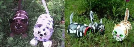 Кот проникна свои ръце от пластмасови бутилки