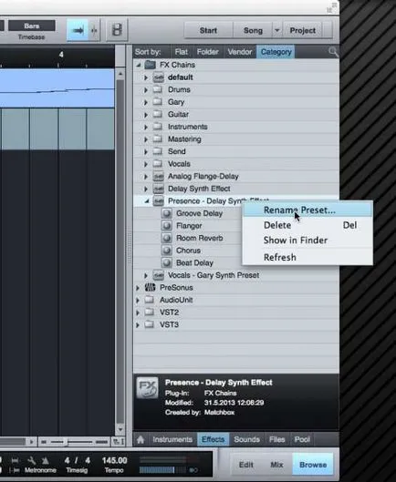PRESONUS студио един създаването и запазването вериги ефект