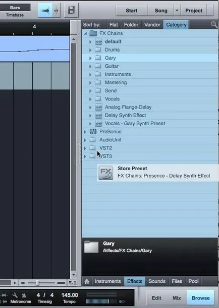 PRESONUS студио един създаването и запазването вериги ефект