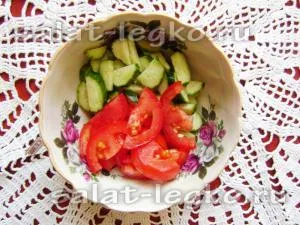 Салата със сирене, домати и краставици рецепта със снимка