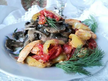 Печено месо с домати и чушки