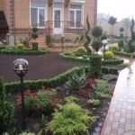 Ландшафтен дизайн крайградски район (чакъл пясък плочки) Ландшафтен дизайн крайградски район