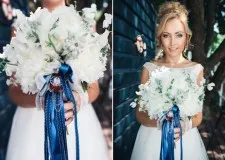 Сватба в синьо снимка на булката и младоженеца, украса на залата (в синьо) Сватба в синьо снимка на булката и младоженеца, украса на залата